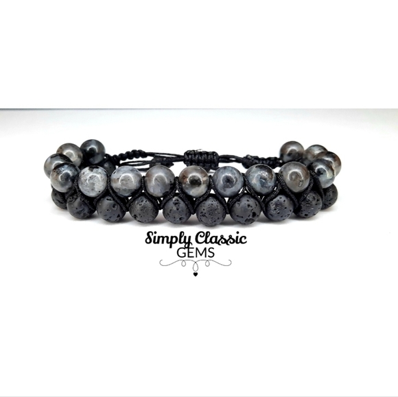 Hand Crafted Other - Double Shamballa Bracelet. Lava stone & Dark Labradorite bracelet